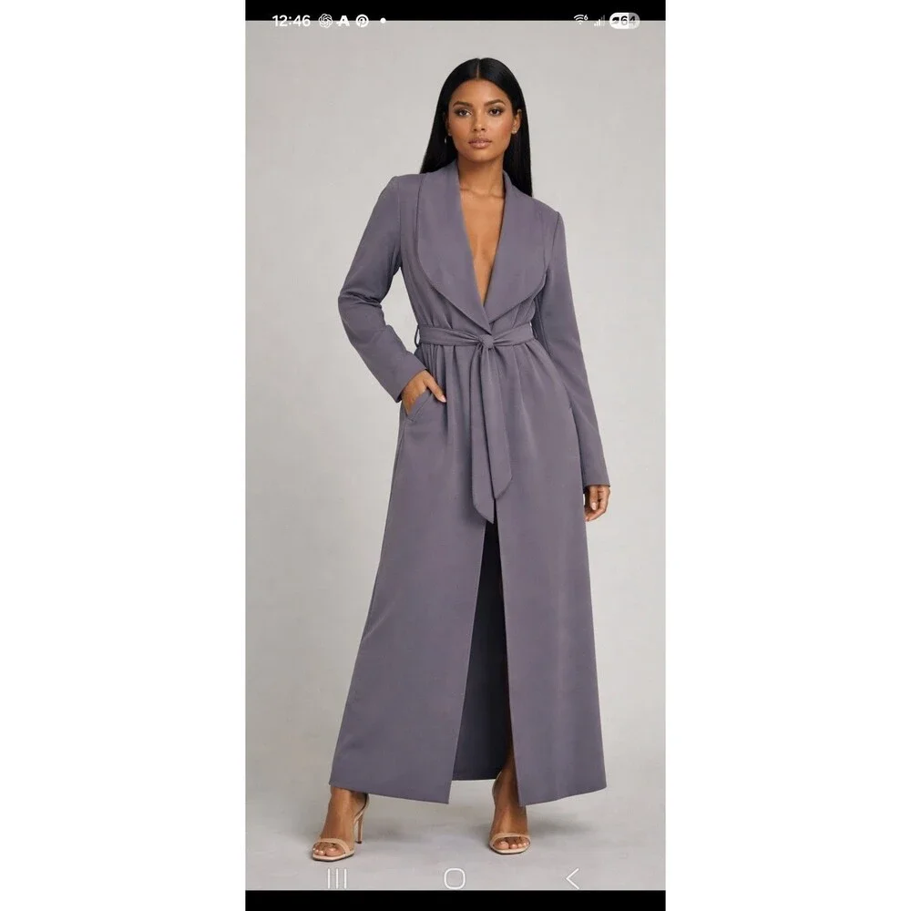 PrettyLittleThing Maxi Lightweight Wrap Coat Kimono – Size 6 – Gray